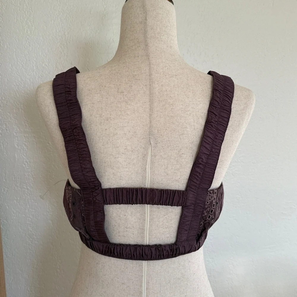 NWOT Free People Nylon Eyelet Embroidered Lilac Purple Athletic Sports Bra - Picture 3 of 8